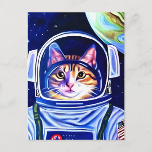 Katzenastronaut im Weltraum Postkarte
