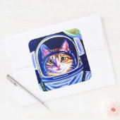 Katzenastronaut im Weltraum Quadratischer Aufkleber (Umschlag)