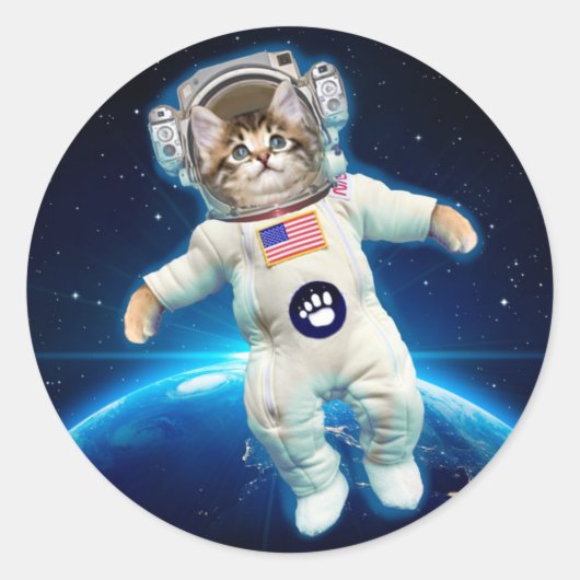 Katzenastronaut im Weltraum Runder Aufkleber (Vorderseite)