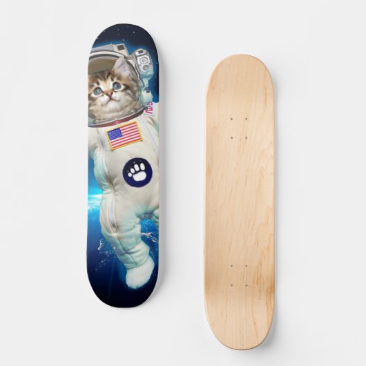 Katzenastronaut im Weltraum Skateboard (Vorderseite)
