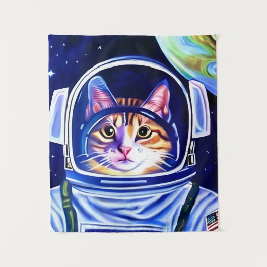 Katzenastronaut im Weltraum Wandteppich (Vorderseite)