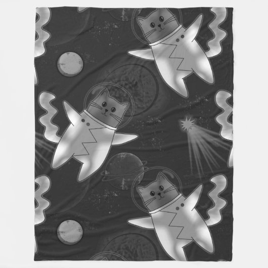 Katzenastronaut in Schwarz und Weiß. Fleecedecke (Vorderseite)