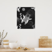 Katzenastronaut in Schwarz und Weiß. Poster (Küche)