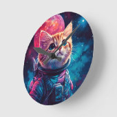 Katzenastronautenraum Runde Wanduhr (Winkel)