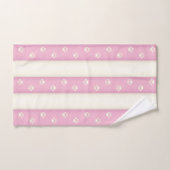 Katzenaufdruck auf rosa und antike weiße Streifen Badhandtuch Set (Handtuch)