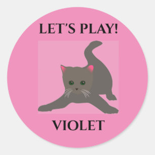 Katzenaufkleber, personalisierter Name, "LET'S pla Runder Aufkleber