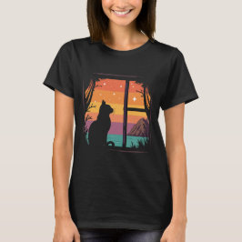 Katzenaufsatz Silhouette Retro Sunset T-Shirt