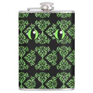 Katzenaugen grüner Damast Vinyl umhüllte Flasche Flachmann