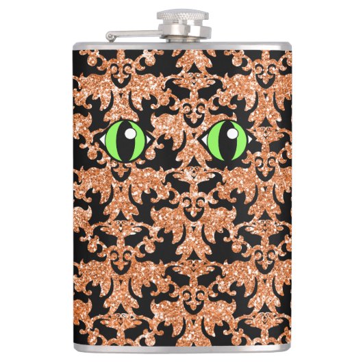 Katzenaugen, Orange Damask Vinyl Wrapped Flask Flachmann (Vorderseite)