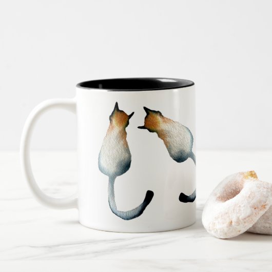 Katzenbild in Schwarz-Braun Zweifarbige Tasse (Mit Donut)