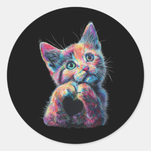 Katzenbildung Herzgestalt Liebe Zeichensprache Kat Runder Aufkleber