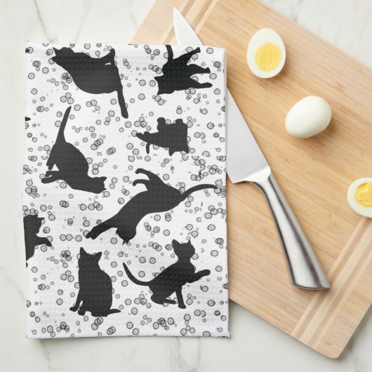 Katzenblase Schwarz-Weiß-Doodle-Silhouette Geschirrtuch (Viertel Falte)
