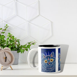 Katzenblaues niedliches künstlerisches Kaleidoskop Zweifarbige Tasse