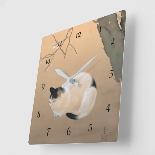 Katzenblüten von Hishida Shunso Quadratische Wanduhr (Winkel)