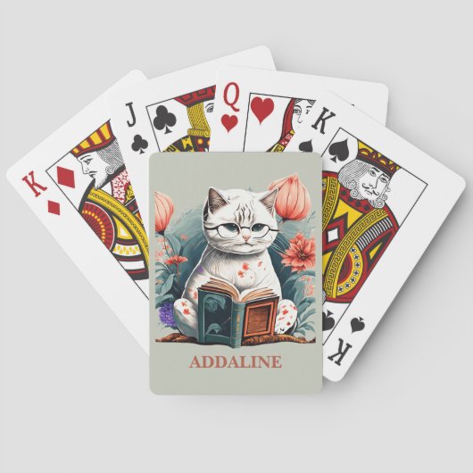Katzenbrille liest Buch Name Spielkarten (Rückseite)