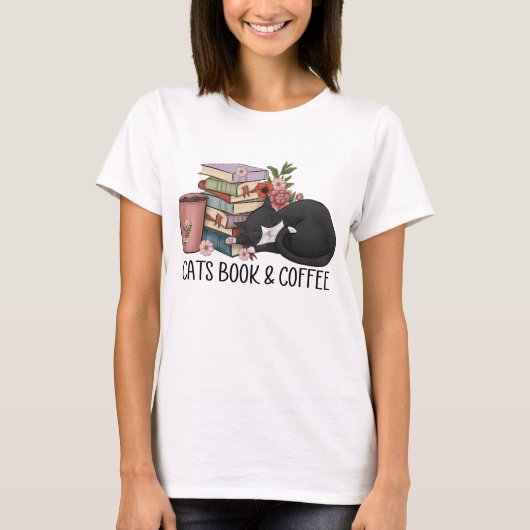 Katzenbuch und Kaffee T-Shirt (Vorderseite)