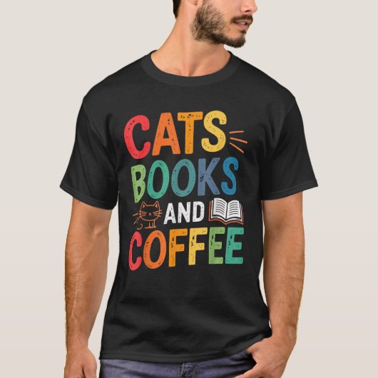 Katzenbücher und Kaffee-Lover T-Shirt (Vorderseite)