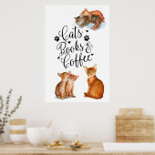 Katzenbücher und Kaffee Poster (Küche)