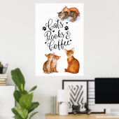 Katzenbücher und Kaffee Poster (Heimbüro)