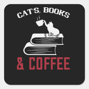 Katzenbücher und Kaffee Quadratischer Aufkleber