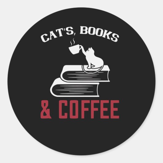 Katzenbücher und Kaffee Runder Aufkleber (Vorderseite)