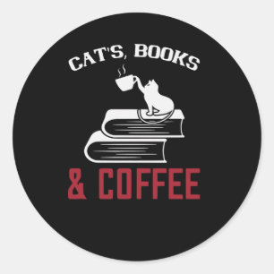 Katzenbücher und Kaffee Runder Aufkleber