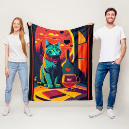 Katzenbücher und Wein im Sonnenschein Fleecedecke