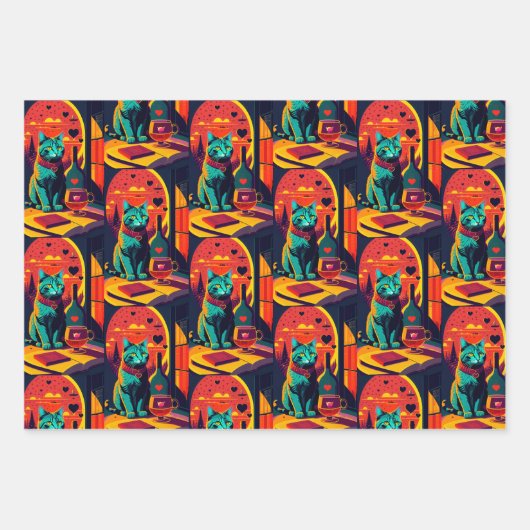 Katzenbücher und Wein im Sonnenschein Geschenkpapier Set (Vorderseite 2)