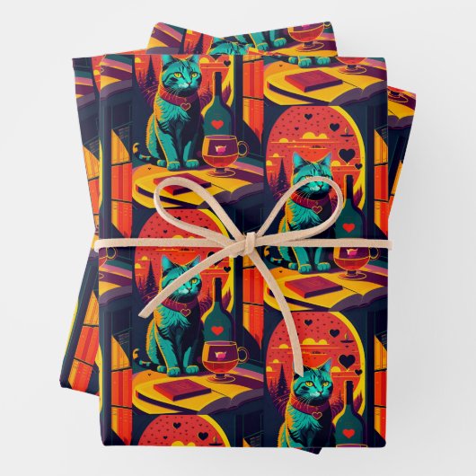 Katzenbücher und Wein im Sonnenschein Geschenkpapier Set (Beispiel)