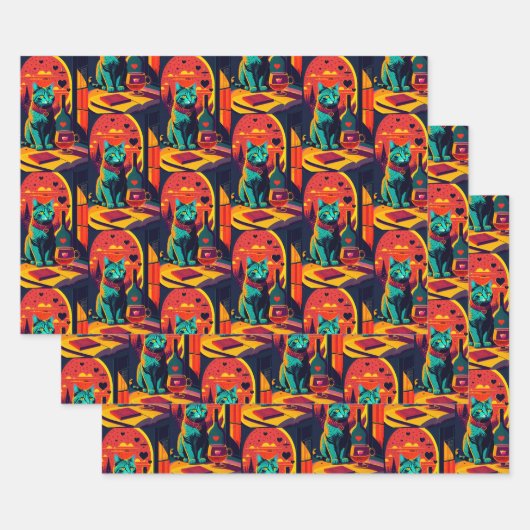 Katzenbücher und Wein im Sonnenschein Geschenkpapier Set (Set)