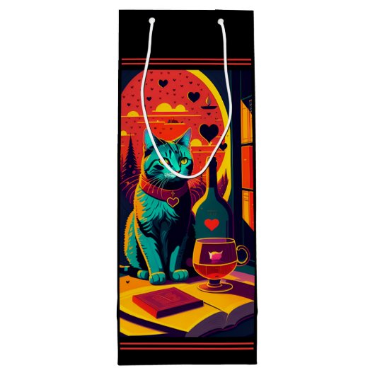 Katzenbücher und Wein im Sonnenschein Geschenktüte Für Weinflaschen (Rückseite)