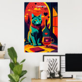 Katzenbücher und Wein im Sonnenschein Poster (Heimbüro)