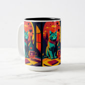 Katzenbücher und Wein im Sonnenschein Zweifarbige Tasse (Vorderseite Links)