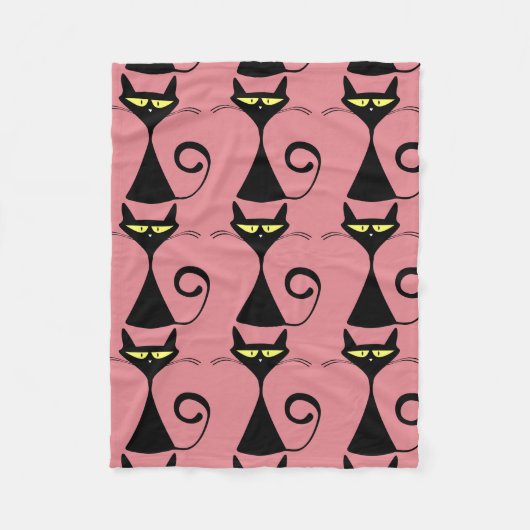 Katzendecken, rosa Fleece mit schwarzem Kitty (Vorderseite)