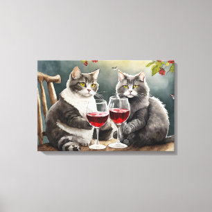 Katzendruck auf Leinwand - Katzen trinken Wein!