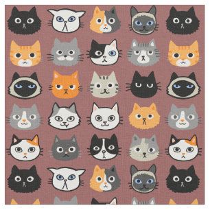 Katzenfacenmuster  Cool Kitty Cat Lover's Fabric Stoff