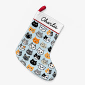 Katzenfacenmuster| Cool Kitty Cat Lover's Kleiner Weihnachtsstrumpf (Vorderansicht (hängend))