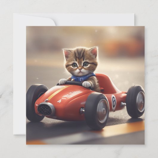 Katzenfahrt mit einem Rennwagen Einladung (Rückseite)