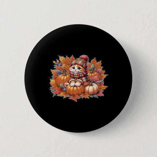 Katzenfall-Blätter-hello-Herbst-Katzenkätzchen-Kät Button (Vorderseite)