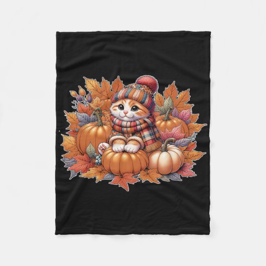Katzenfall-Blätter-hello-Herbst-Katzenkätzchen-Kät Fleecedecke (Vorderseite)