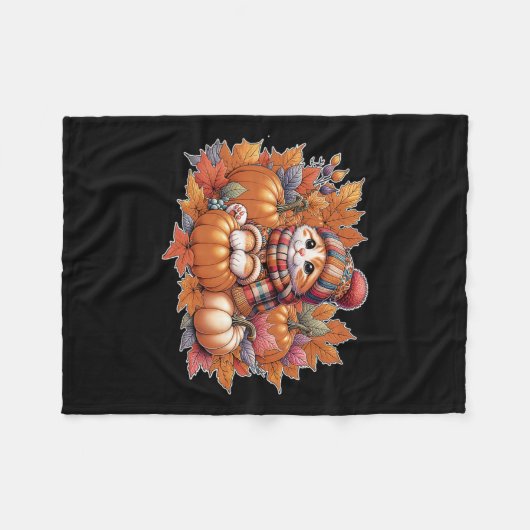 Katzenfall-Blätter-hello-Herbst-Katzenkätzchen-Kät Fleecedecke (Vorderseite (Horizontal))