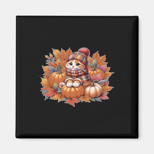 Katzenfall-Blätter-hello-Herbst-Katzenkätzchen-Kät Magnet (Vorne)