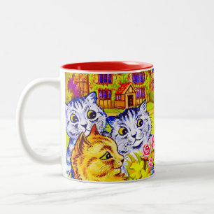 Katzenfamilie im Garten Zweifarbige Tasse