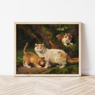 Katzenfamilie spielt Julius Adam der Jüngere Poster