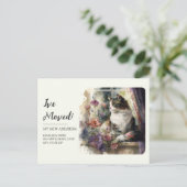 Katzenfenster mit beweglicher Ankündigung Purple B Postkarte (Stehend Vorderseite)