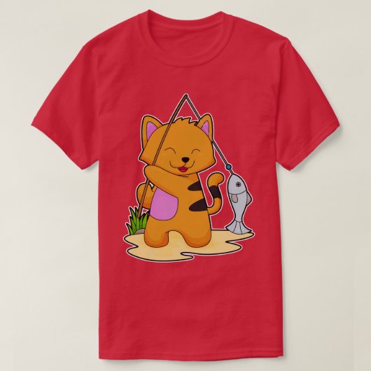Katzenfisch mit Angelgestänge T-Shirt (Design vorne)