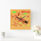 Katzenfisch Quadratische Wanduhr (Zuhause)