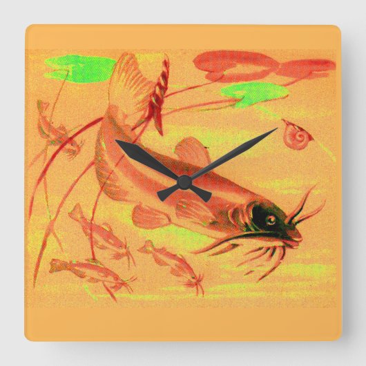 Katzenfisch Quadratische Wanduhr (Vorderseite)