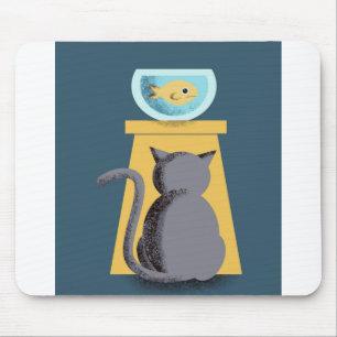 Katzenfisch Vintage Neugieriger Raubfisch-Uhr-Port Mousepad