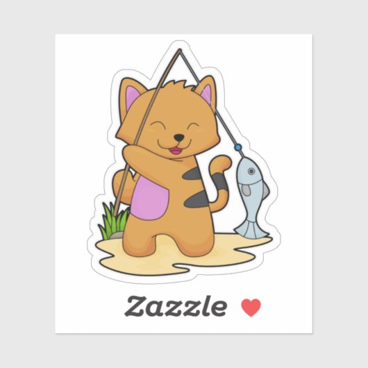 Katzenfische mit Angelstab und Fisch Aufkleber (Blatt)